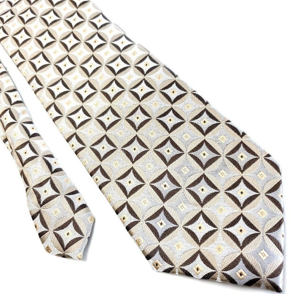 Valerio Garati‎ Beige Brown Silk Tie Woven Geometric